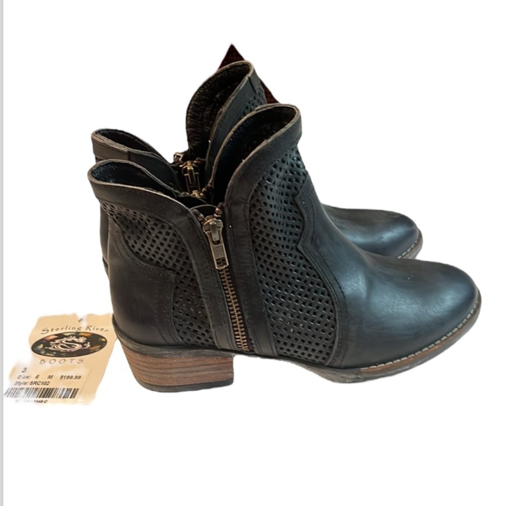 Sterling River Boots Leather Western Ankle Booties Sz 6 Women NWT $199
